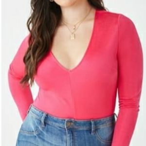 Hot Pink Forever 21 Plus size V-Neck Bodysuit